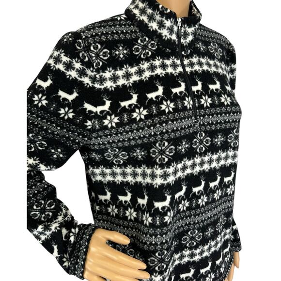 Talbots Winter Fair Isle Half Zip Mockneck Fleece Pullover Black Petite Size LP - Picture 8 of 10